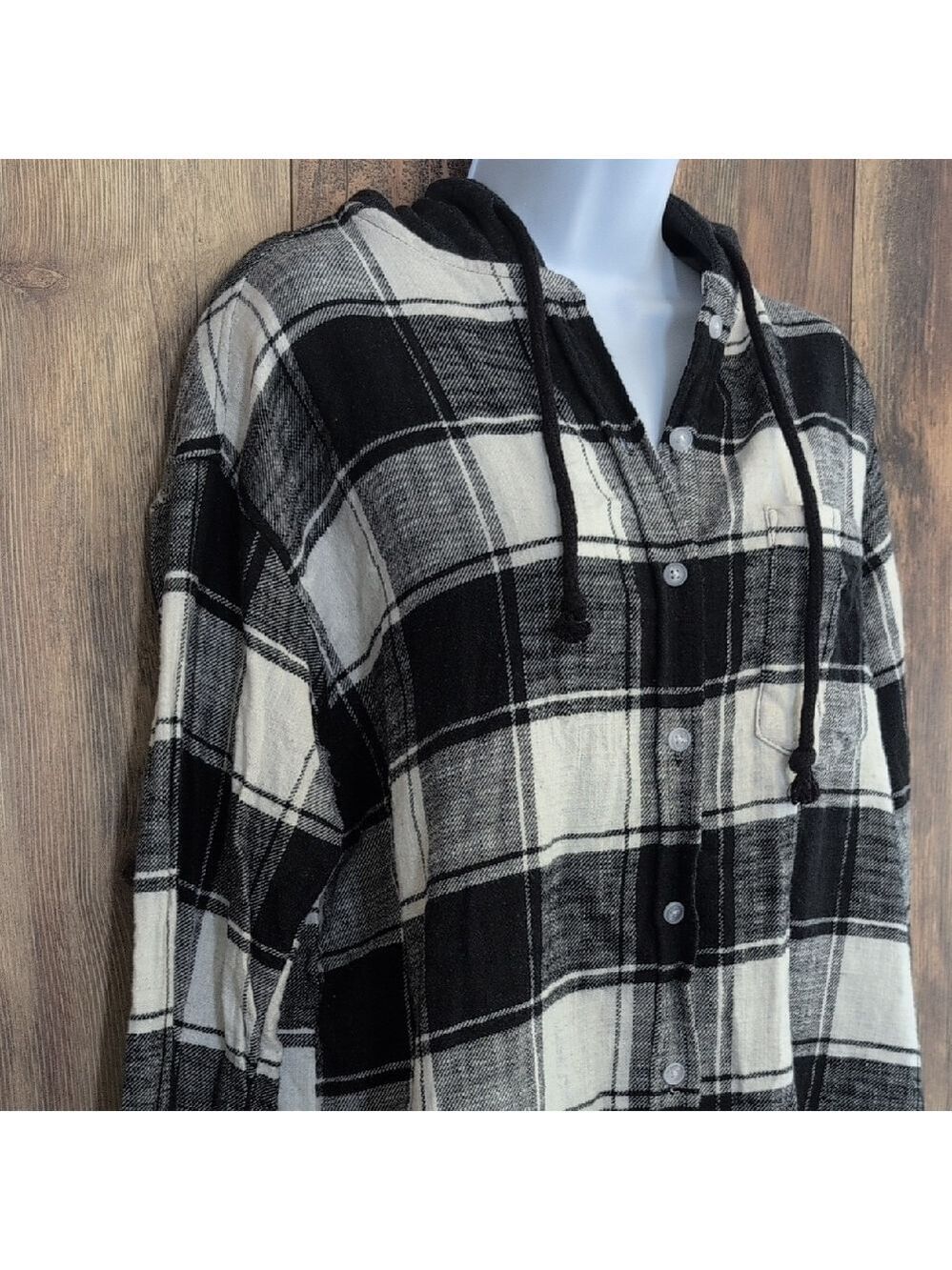 American Eagle Vintage Hooded Plaid Flannel Shirt Jacket M     -715Q